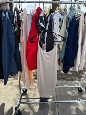 Shimmery Backless Party Dress Sleeveless Knit Tank Sweater Dress - Cream